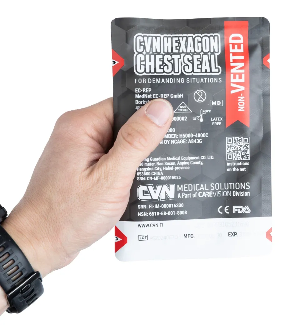 CVN Hexagon Chest Seal venttiilitön ilmarintasidos, 2-Pack