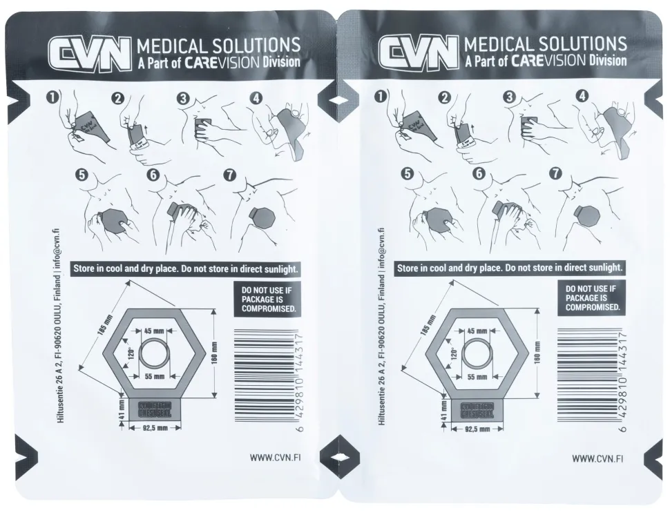 CVN Hexagon Chest Seal venttiilillinen ilmarintasidos, 2-Pack