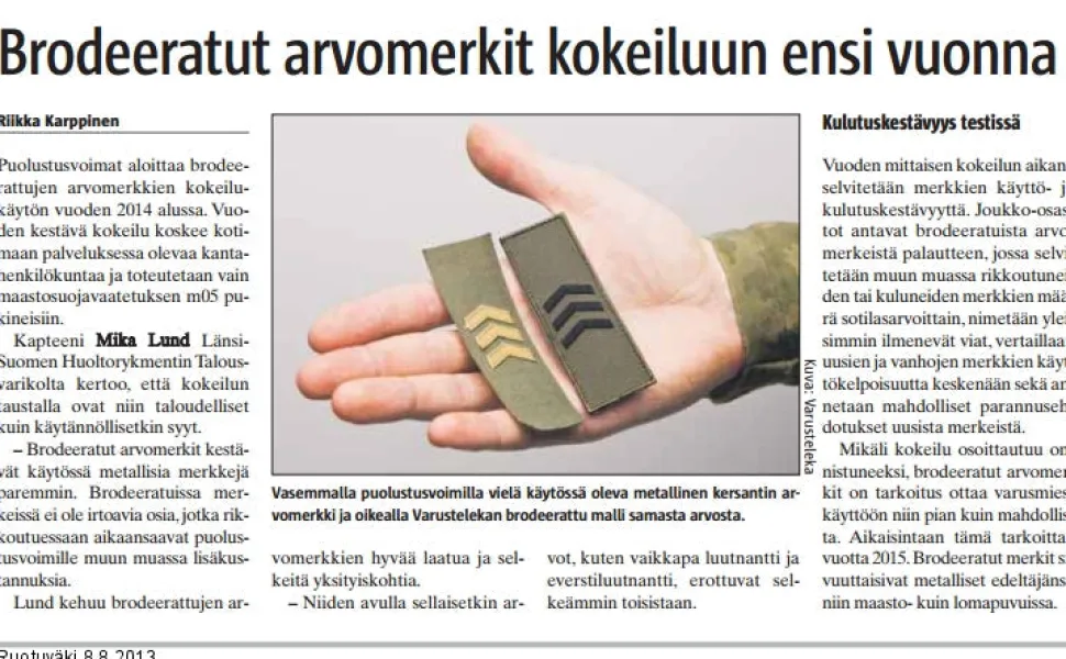 Varusteleka M05 arvomerkki
